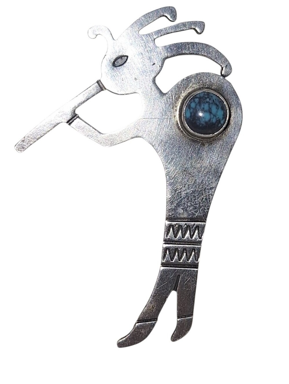 Navajo Southwestern Sterling Silver 925 Kokopelli Flute Player Turquoise Brooch